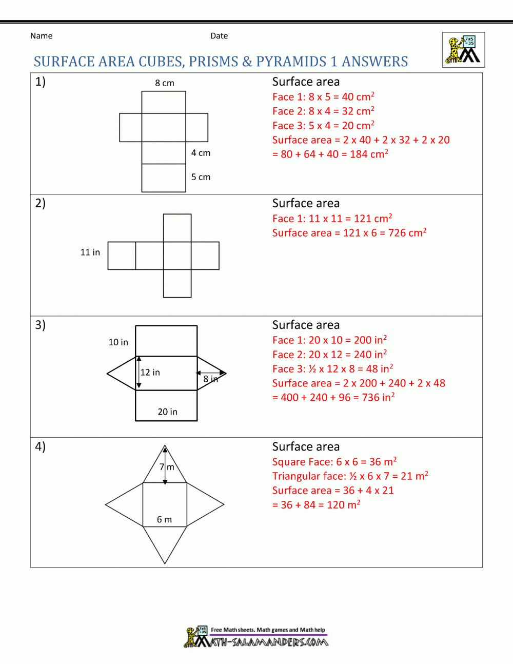 Surface Area Worksheet 6th Grade Surface Area Worksheet 6th Grade