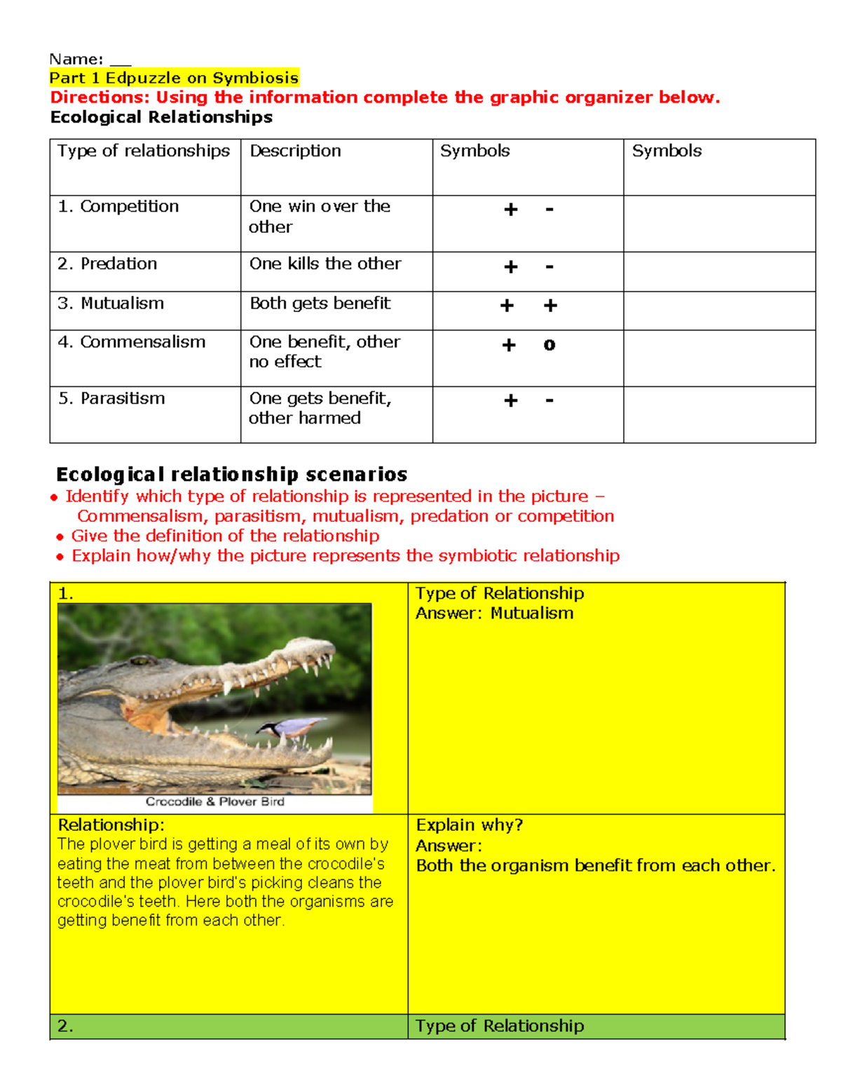 Symbiosis Worksheet 2020 Exploring Ecological Relationships Studocu Symbiosis Worksheet 2020 Exploring Ecological Relationships Studocu