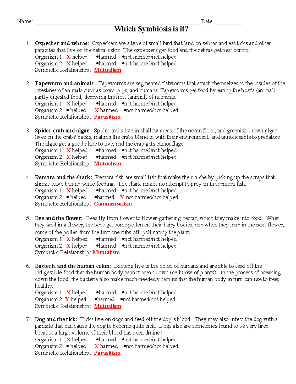 Symbiosis Worksheet Scenarios Key Biology 101 Studocu Symbiosis Worksheet Scenarios Key Biology 101 Studocu
