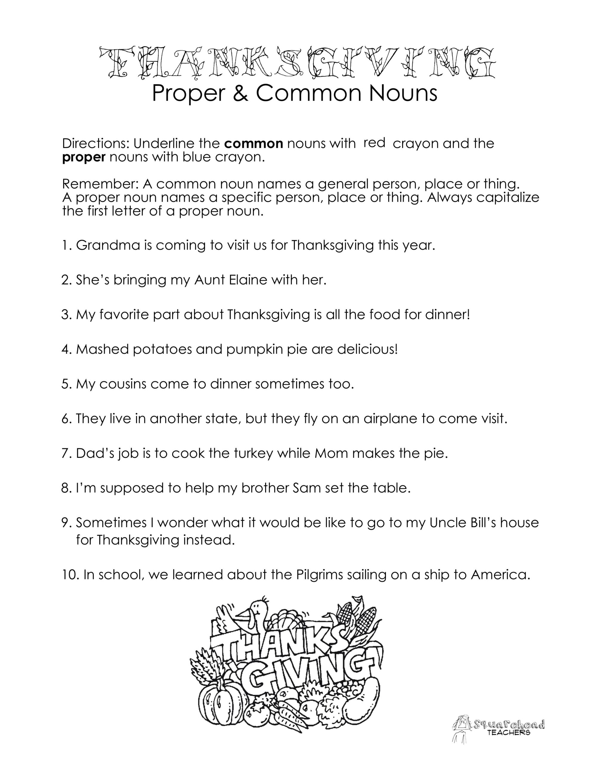 Thanksgiving Common Vs Proper Nouns Worksheet Squarehead Teachers Thanksgiving Common Vs Proper Nouns Worksheet Squarehead Teachers