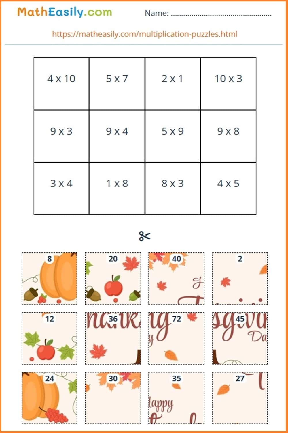 Thanksgiving Multiplication Games ONLINE Printable Thanksgiving Multiplication Games ONLINE Printable