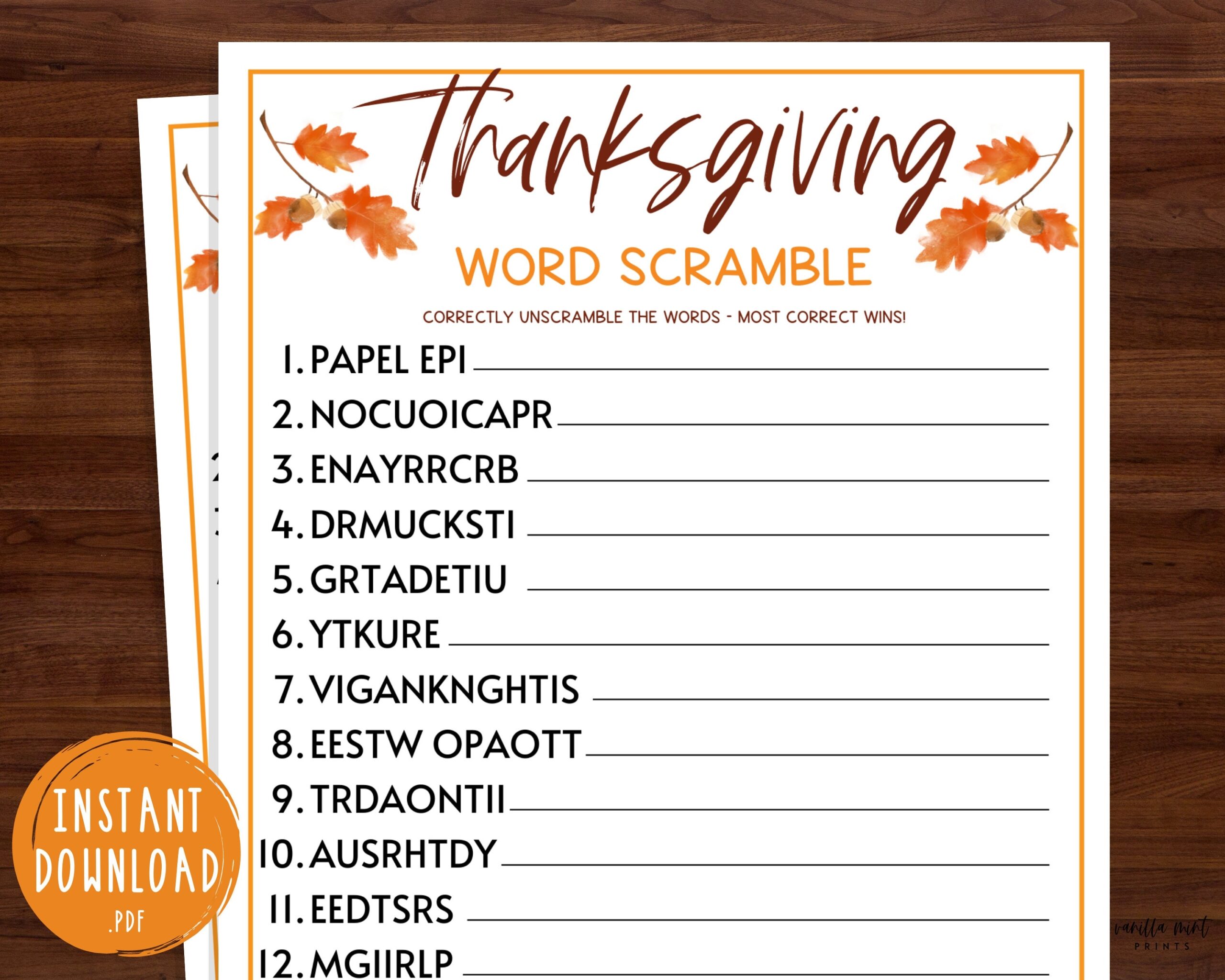 Thanksgiving Word Scramble Game Thanksgiving Printable Games Fun Thanksgiving Day Trivia Game Friendsgiving Games Turkey Day Games Etsy