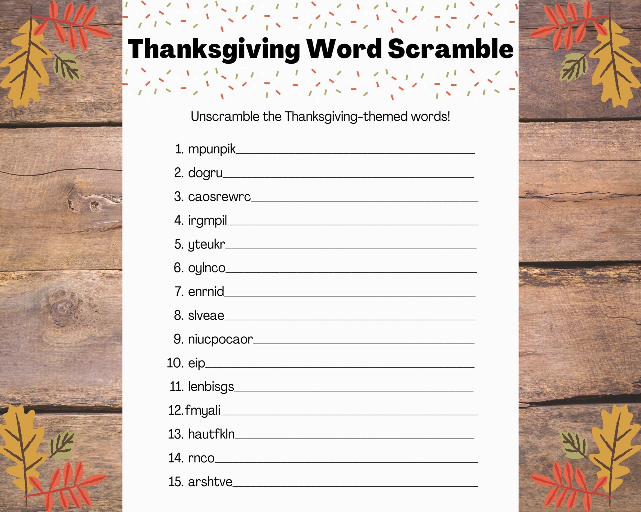 Thanksgiving Word Scramble With Answer Key Icebreaker Game For Work Groups Family And Friendsgiving Parties Fall Icebreaker Game Etsy