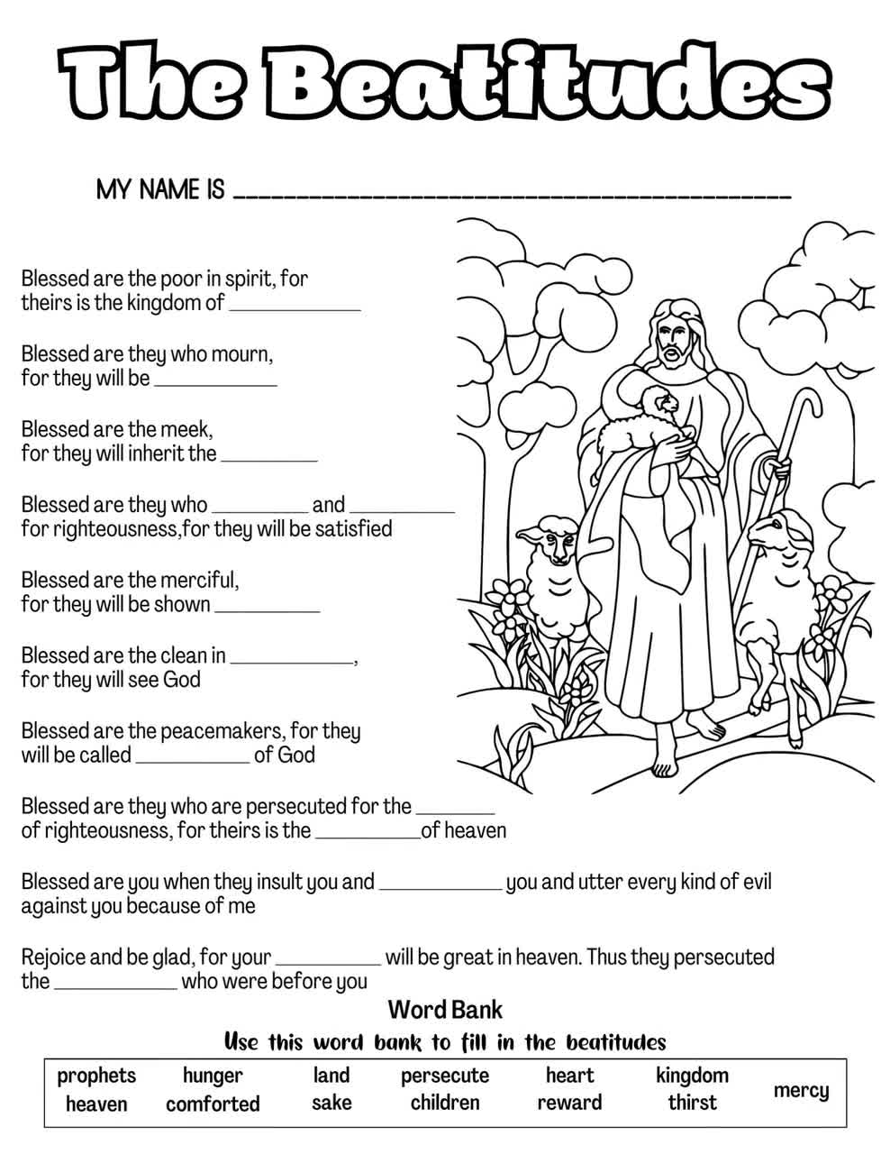 The Beatitudes Coloring Page Catholic Kids Activity PDF JPEG Etsy