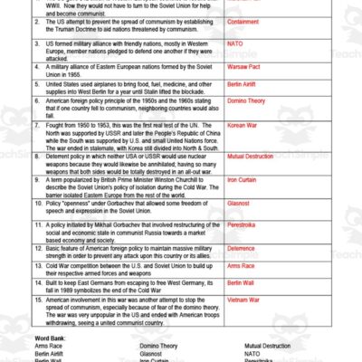 The Cold War Terms Worksheet By Teach Simple