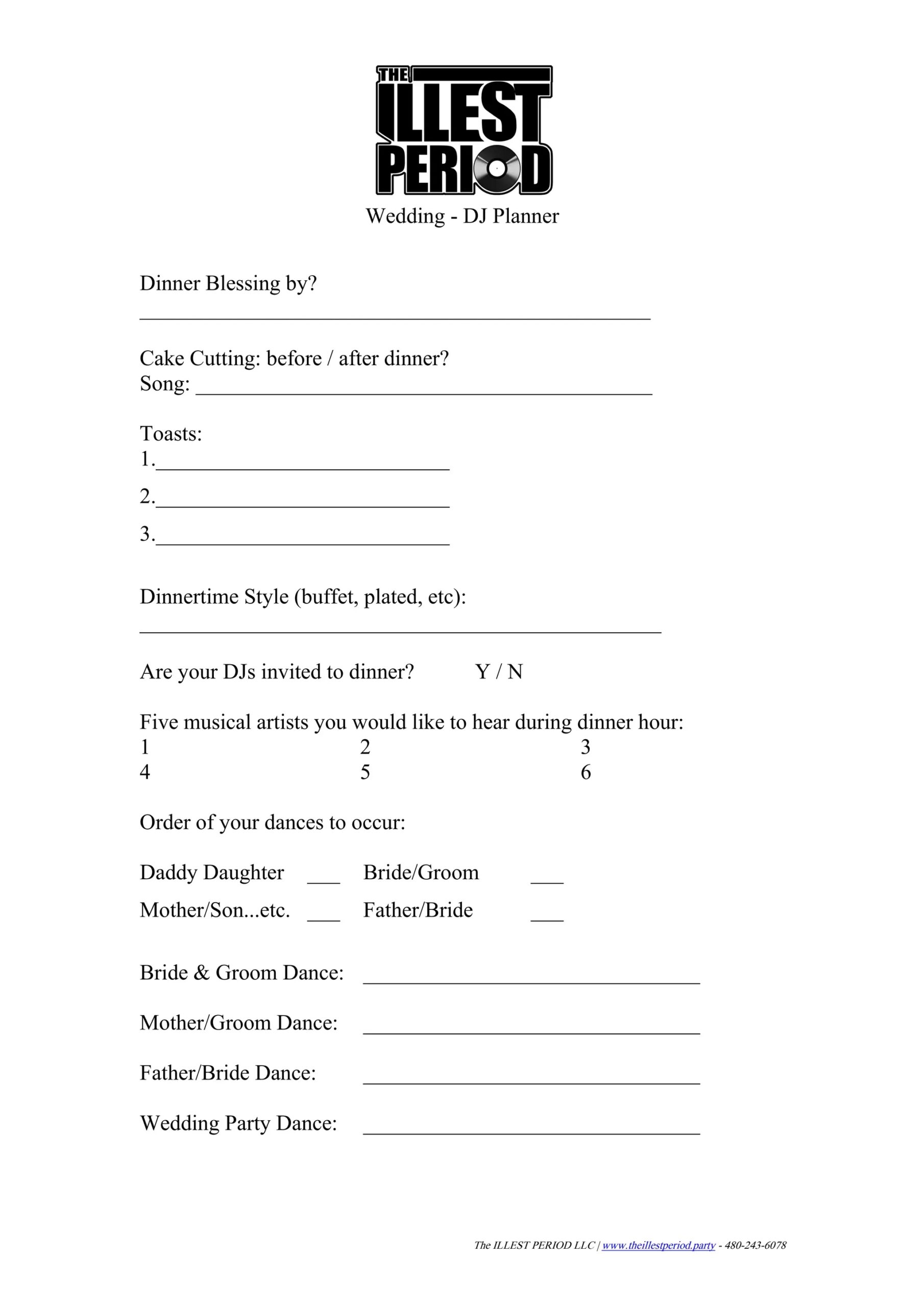 The ILLEST Period Wedding DJ Worksheet PDF