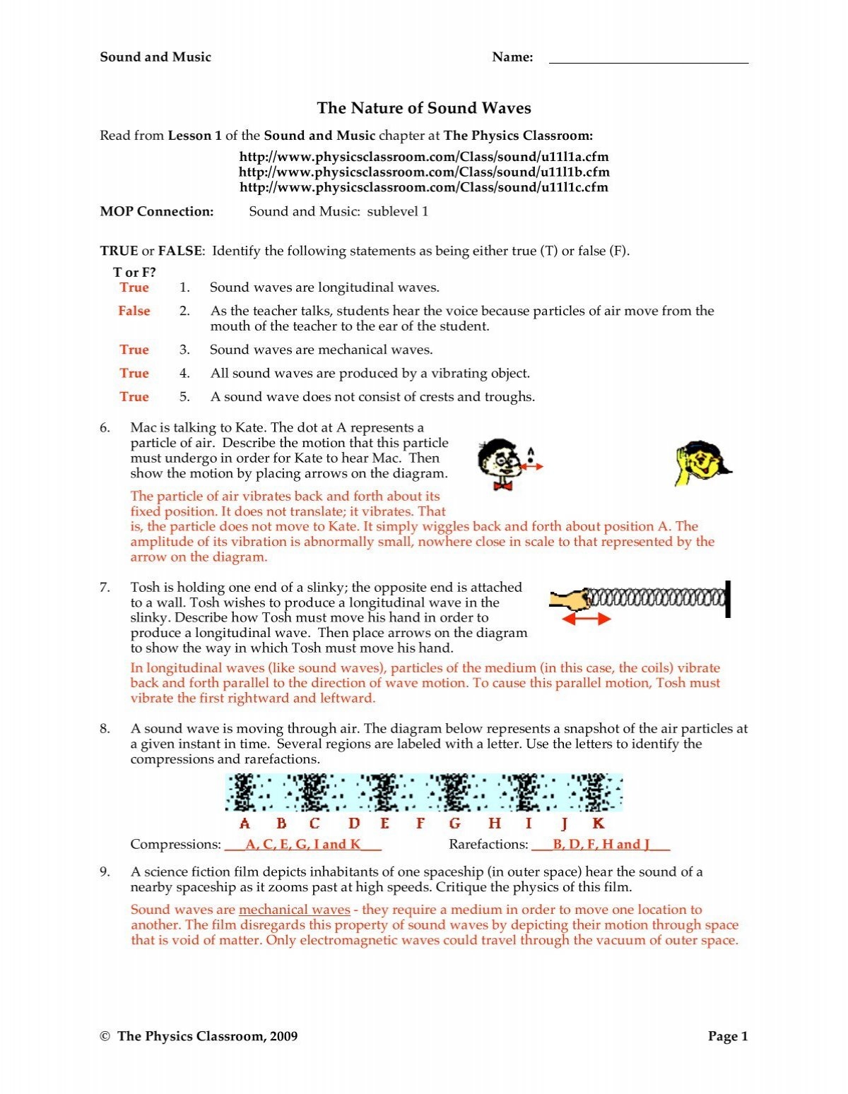 waves worksheet answer key