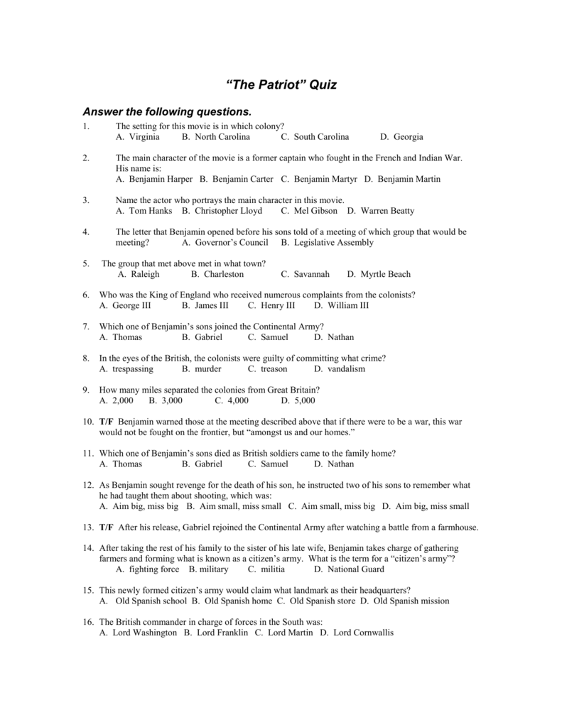 The Patriot Movie Quiz Test Your Knowledge