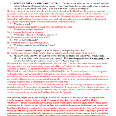 The Patriot Movie Viewing Guide US History Questions