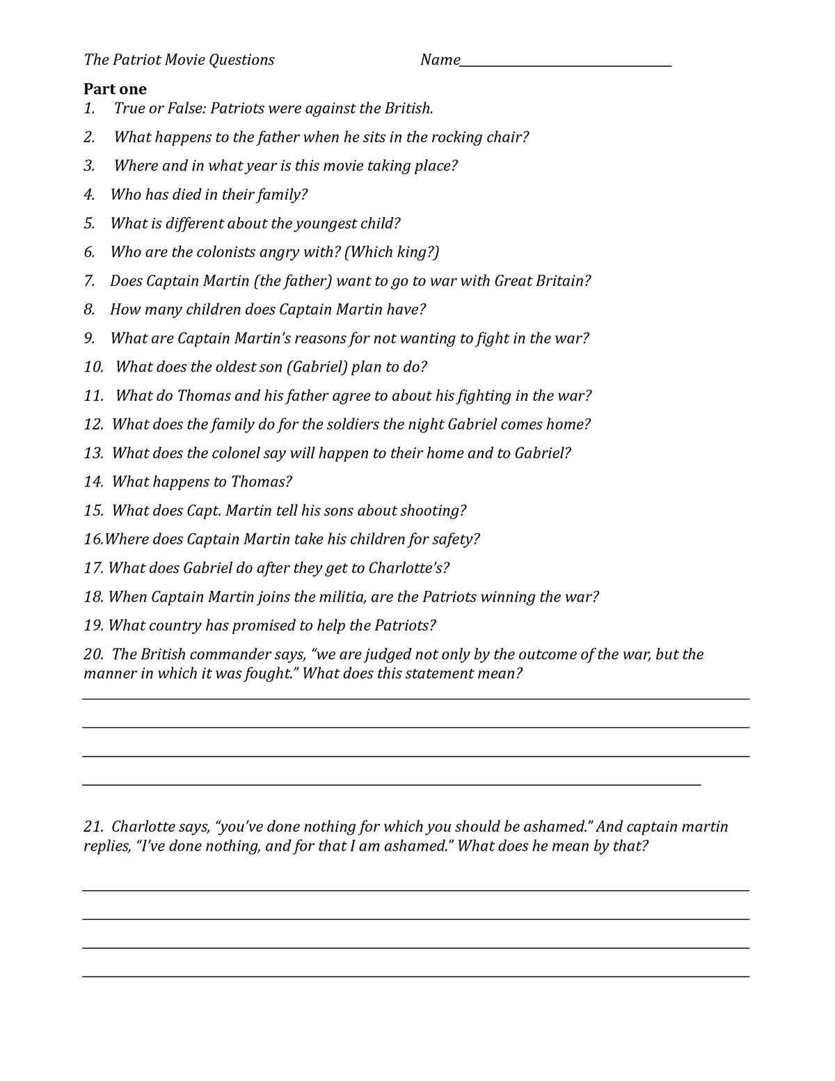 The Patriot Worksheet By Multi Subject Teacher Store TPT Worksheets Library
