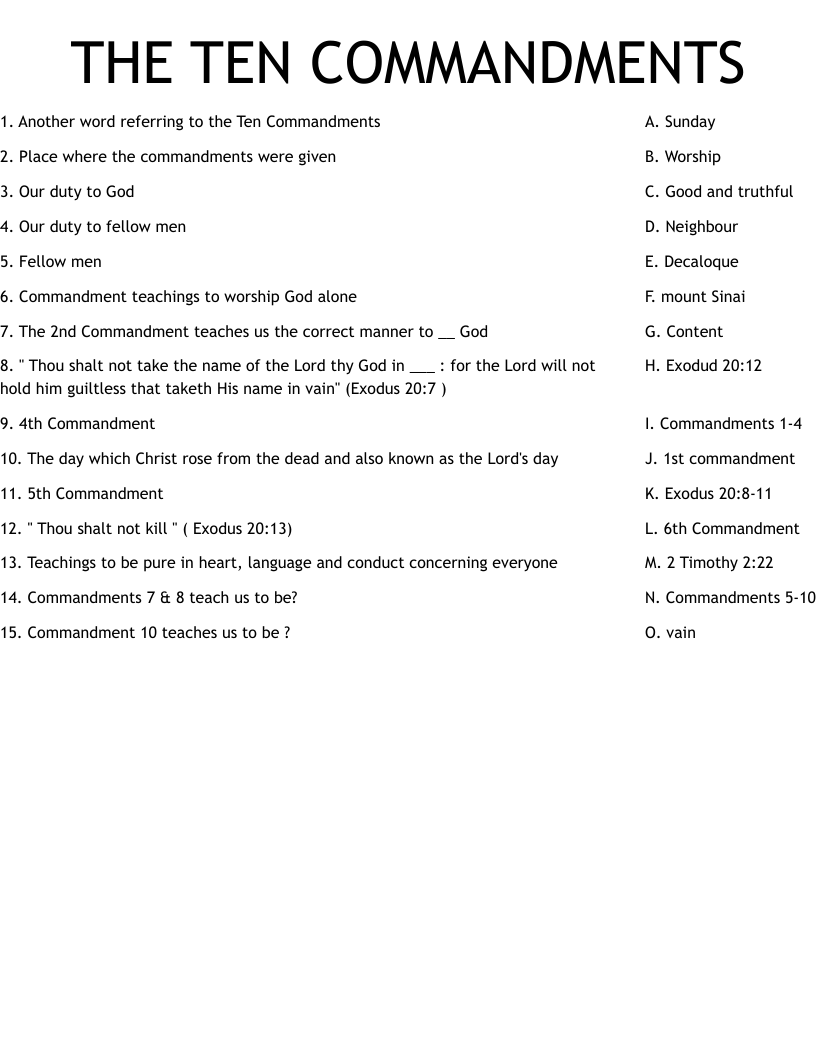 THE TEN COMMANDMENTS Worksheet WordMint