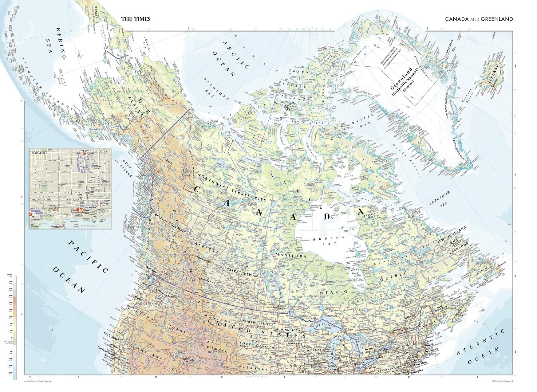 The Times Map Of Canada And Greenland Stanfords