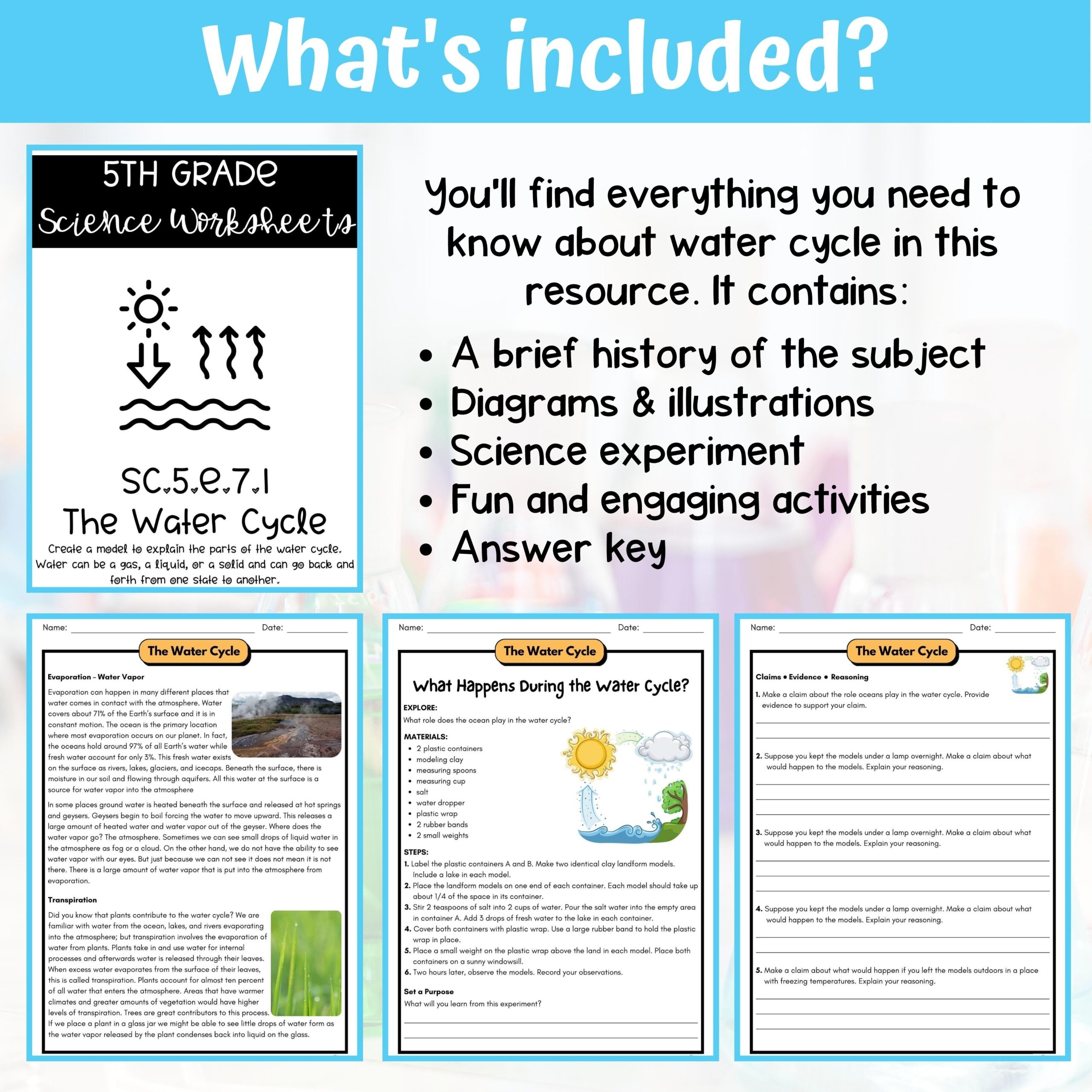 The Water Cycle Activity Answer Key 5th Grade Earth Science Classful