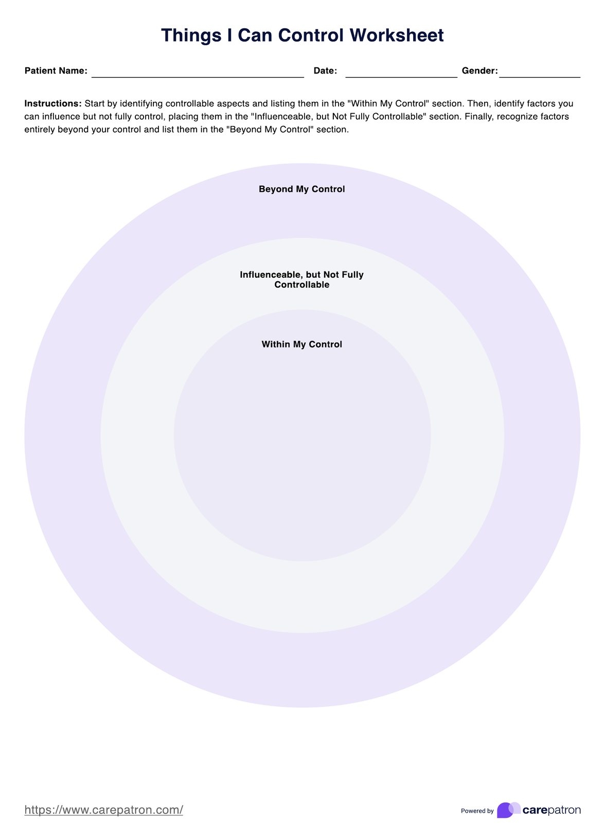 Things I Can Control Worksheet