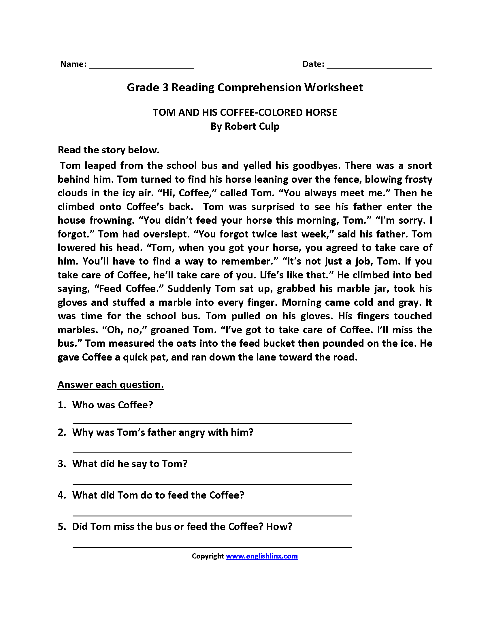 Third Grade Reading Worksheets Improve Fluency Vocabulary
