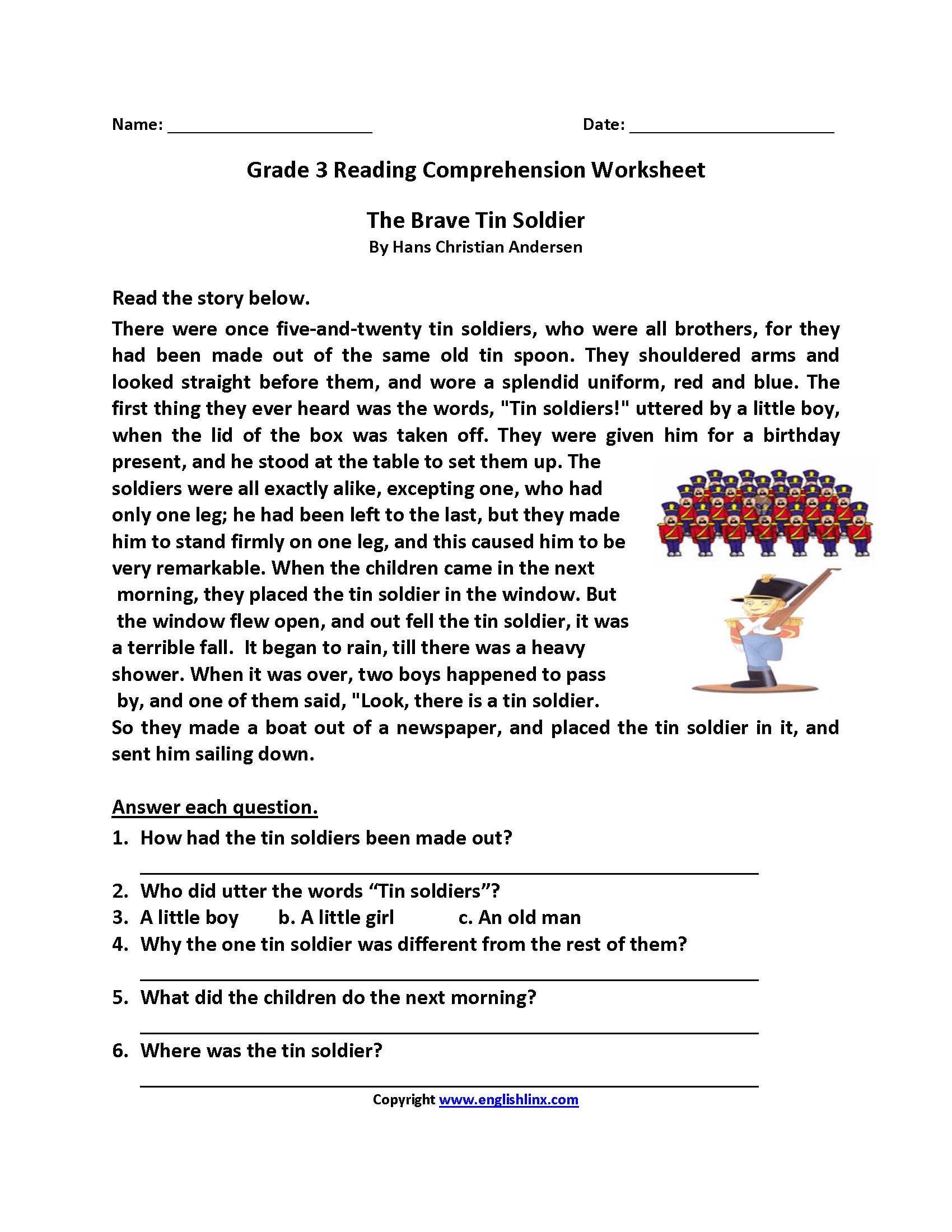 reading comprehension worksheets with answers pdf