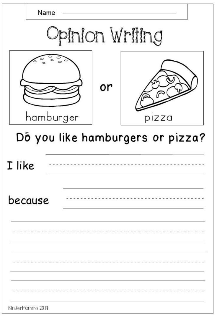 This Is A Free Opinion Writing Worksheet For Kindergarten And First Grade Students Choose Between A Hamburger And Pizza It Is Easy To Download Instantly 