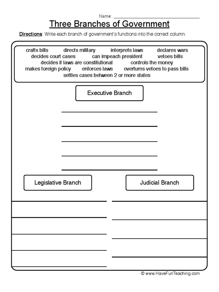 three branches of government worksheet pdf