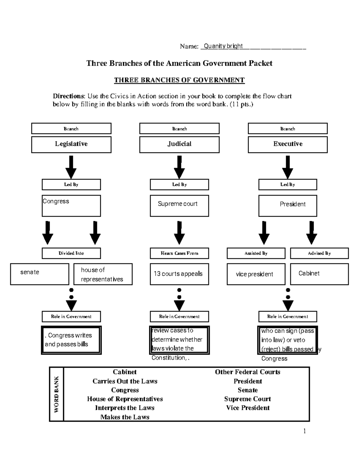 Three Branches Of American Government Study Guide Packet Studocu
