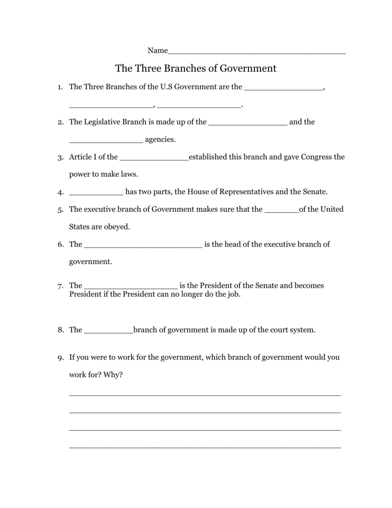 Three Branches Of Government Worksheet Three Branches Of Government Worksheet