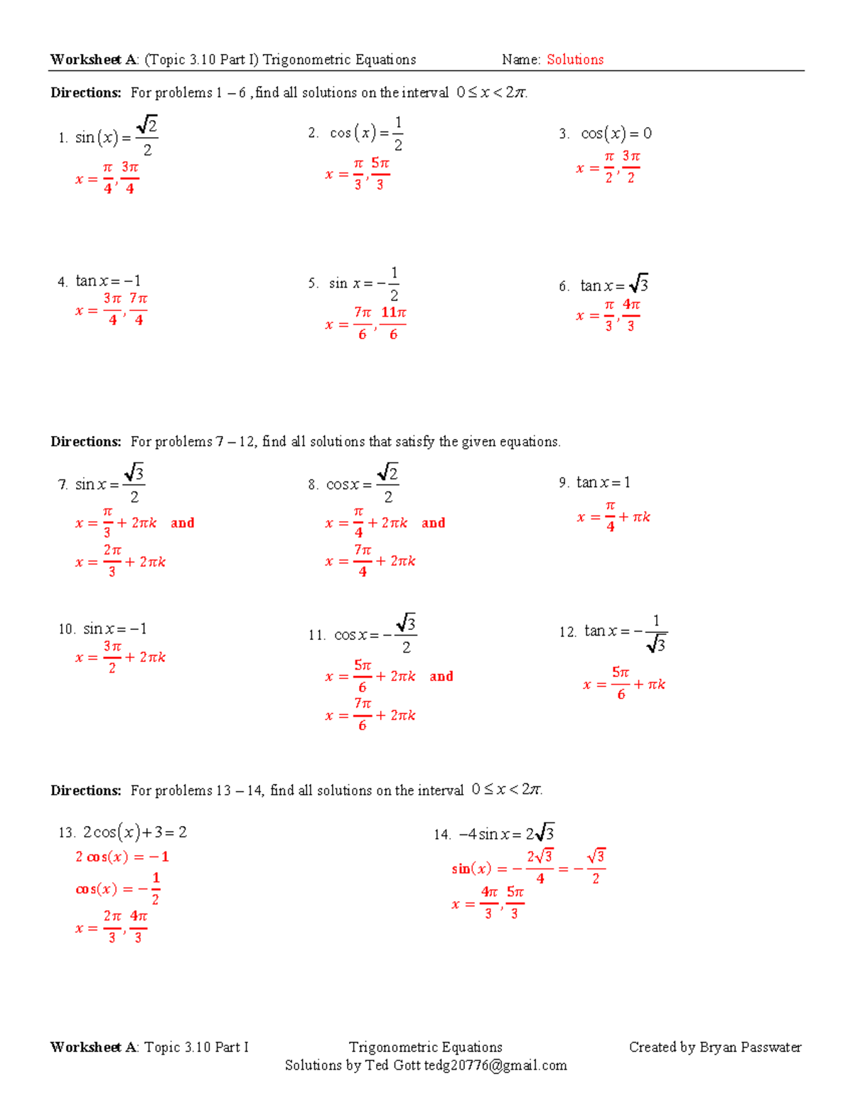 Topic 3 Part I Trigonometric Equations Solutions Worksheet A Studocu Topic 3 Part I Trigonometric Equations Solutions Worksheet A Studocu