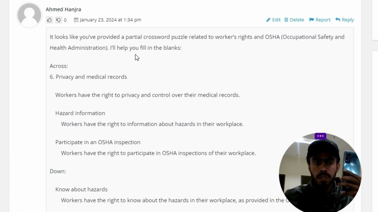 Topic 4 Workers Rights Practice Worksheet Crossword Puzzle OSHA Provides Workers The Right To YouTube