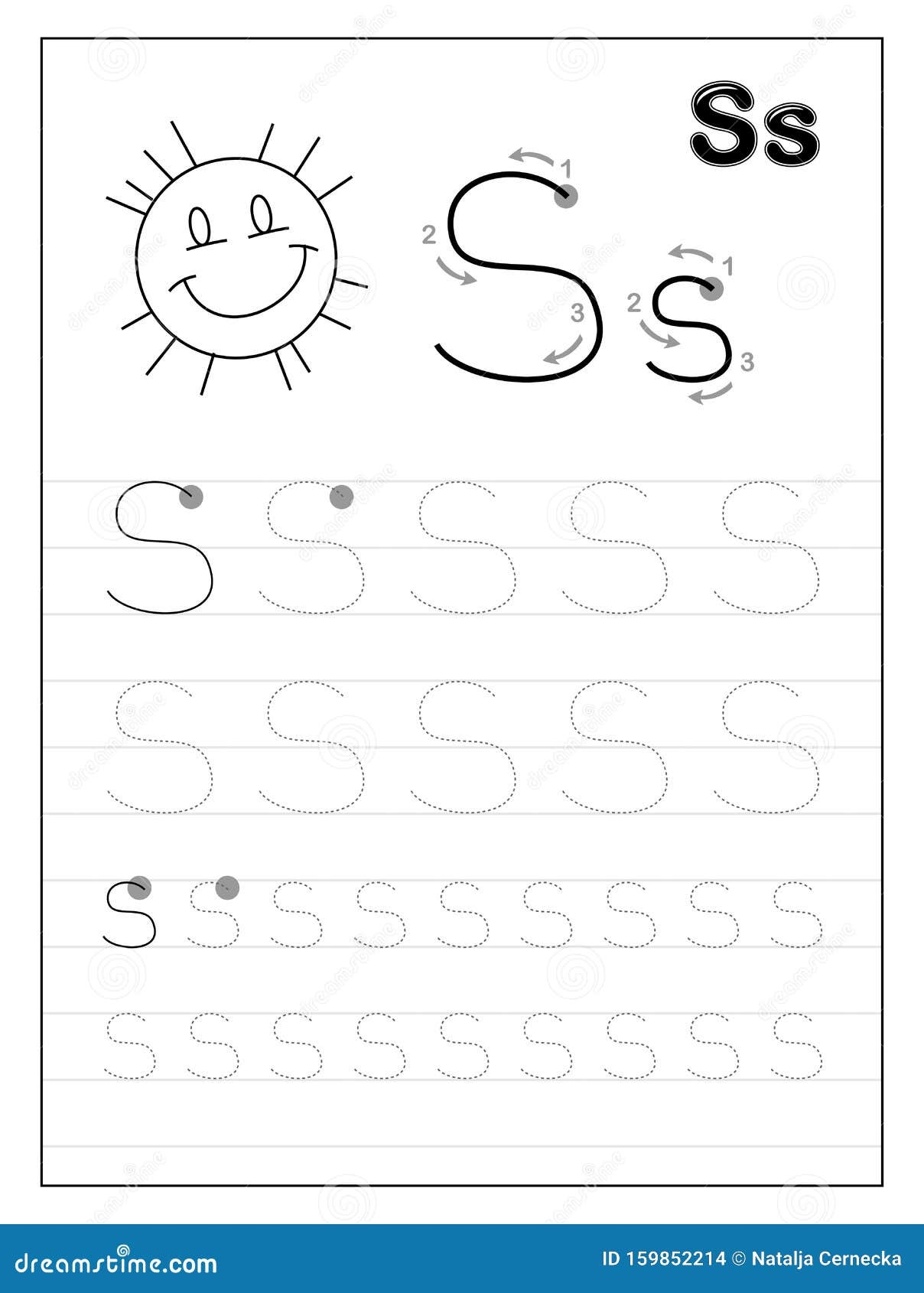 Tracing Alphabet Letter S Black And White Educational Pages On Line For Kids Printable Worksheet For Children Textbook Stock Vector Illustration Of Developing Children 159852214