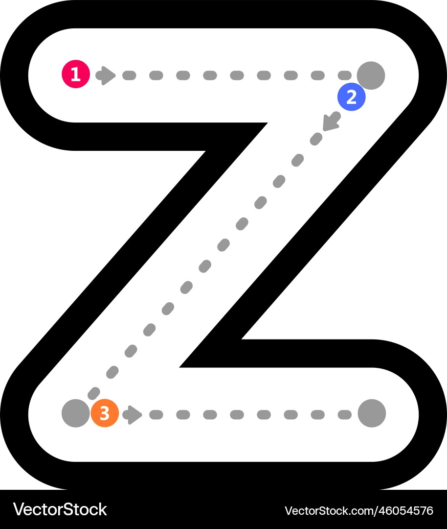 Tracing Alphabet Letter Z Lowercase Prewriting Royalty Free Vector VectorStock