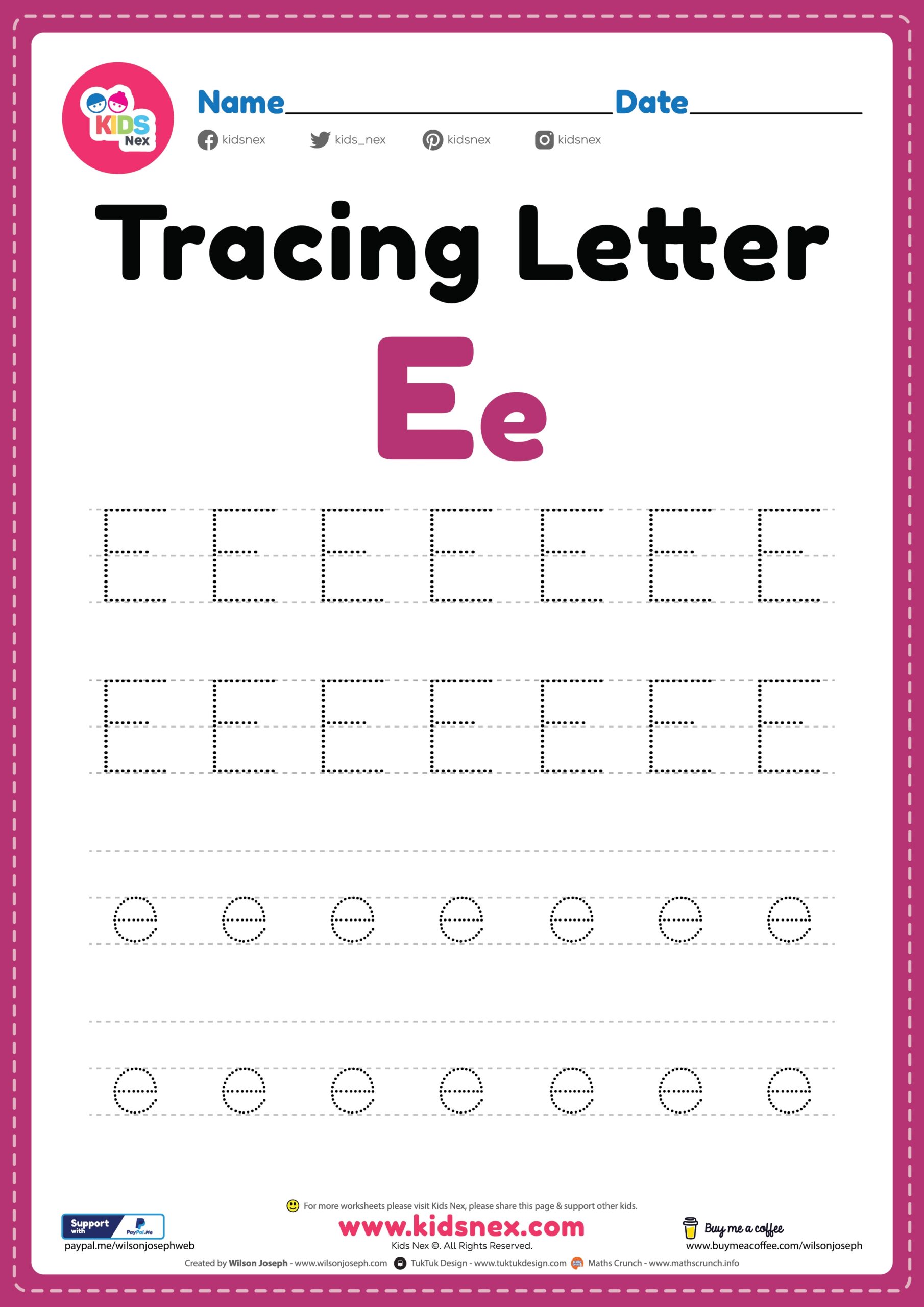 tracing letter e