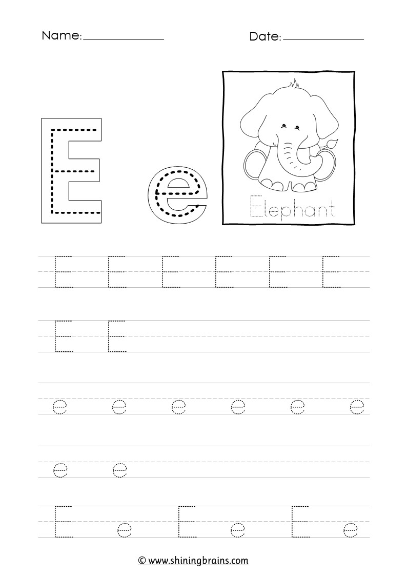 worksheets for the letter e