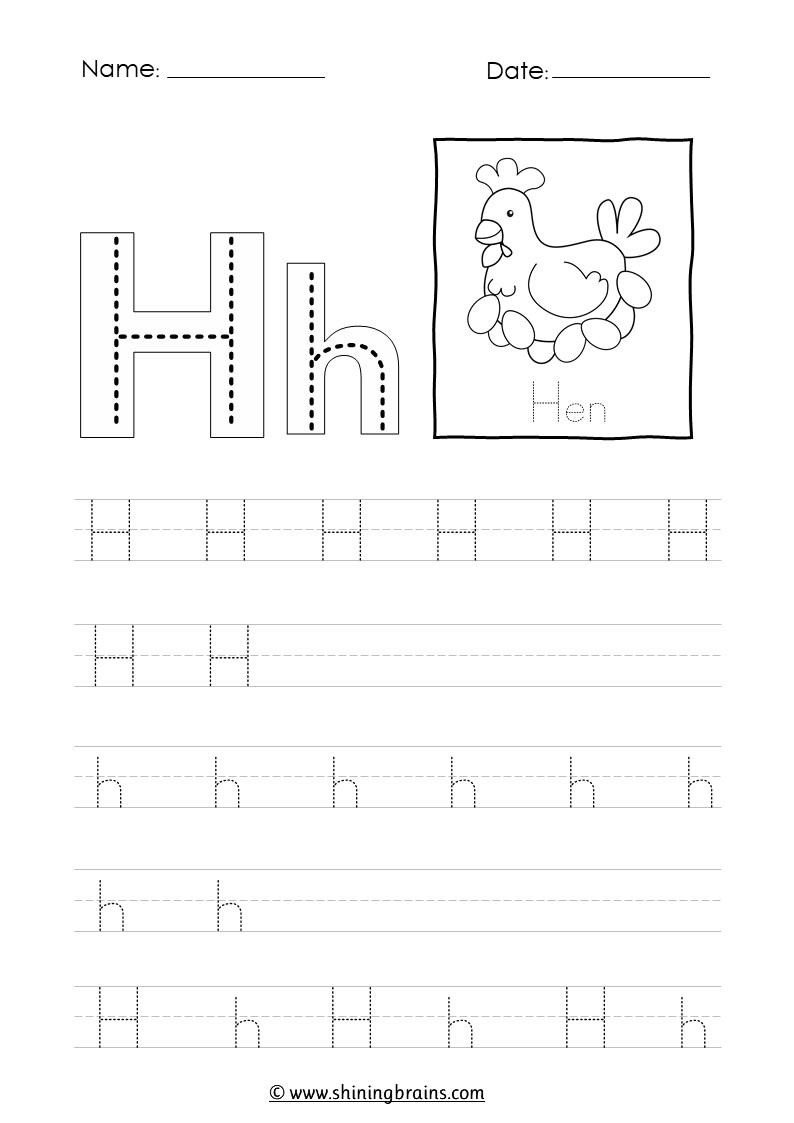 trace letter h worksheet