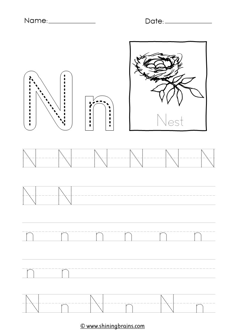 tracing letter n
