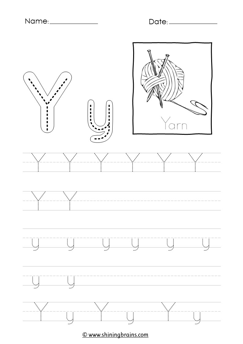 letter y tracing worksheets