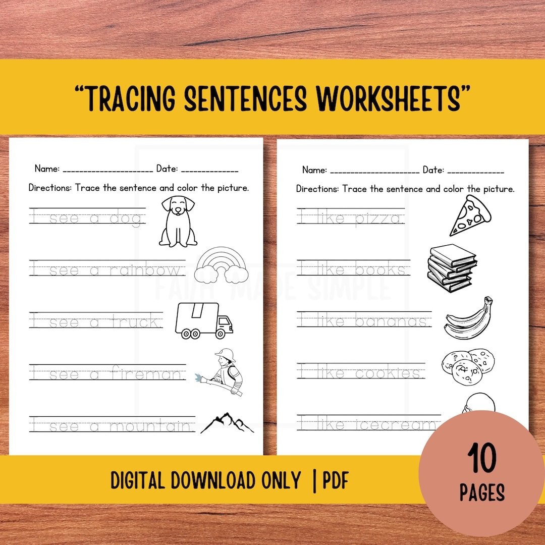 Tracing Sentences Worksheets Handwriting Practice For Kids PDF Etsy