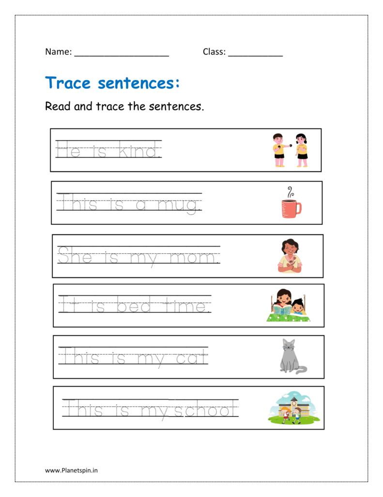 Tracing Sentences Worksheets Pdf For Kindergarten Planetspin in