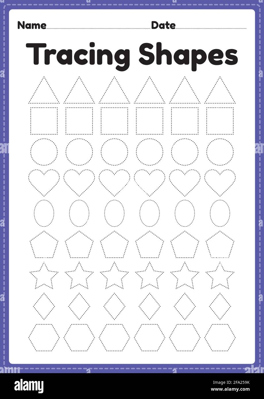 Tracing Shapes Worksheet For Kindergarten And Preschool Kids For Handwriting Practice And Educational Activities In A Printable Page Illustration Stock Vector Image Art Alamy