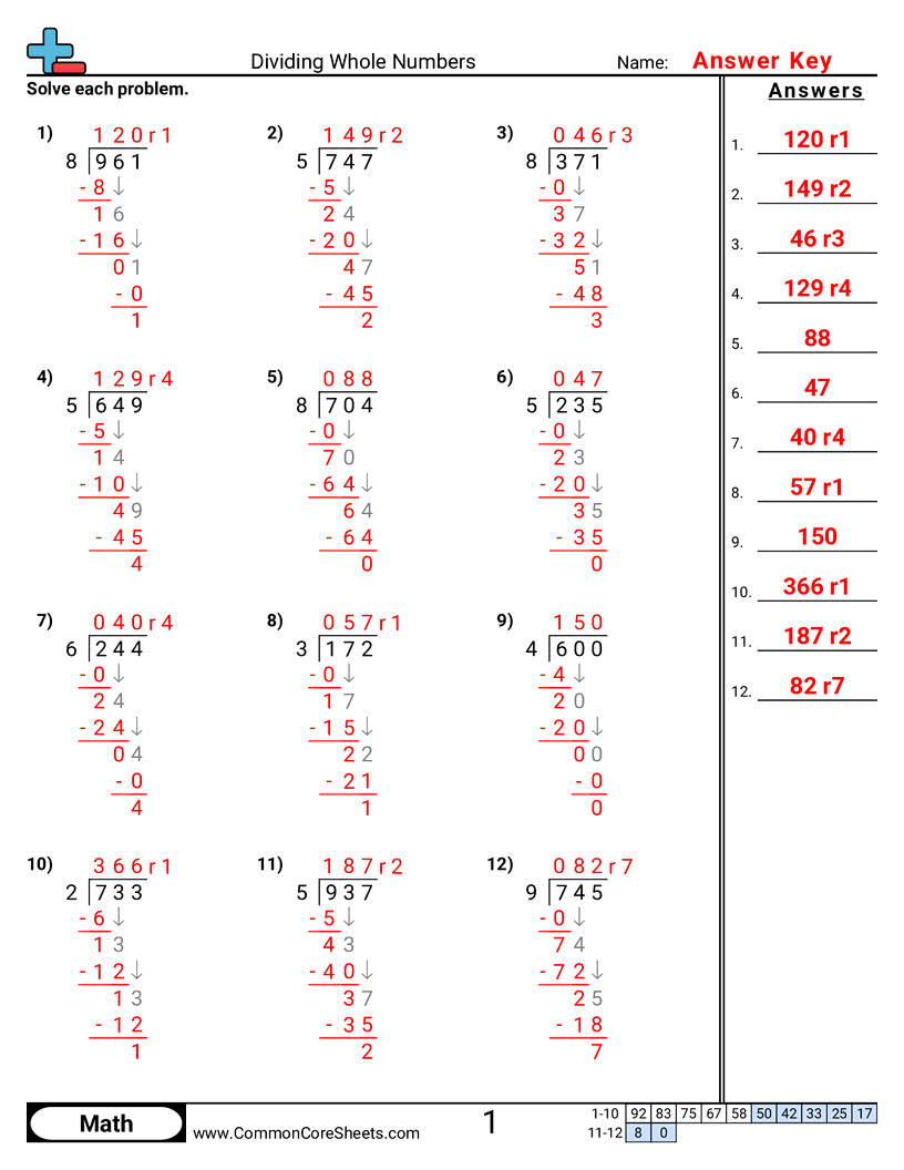 Traditional Division Worksheets