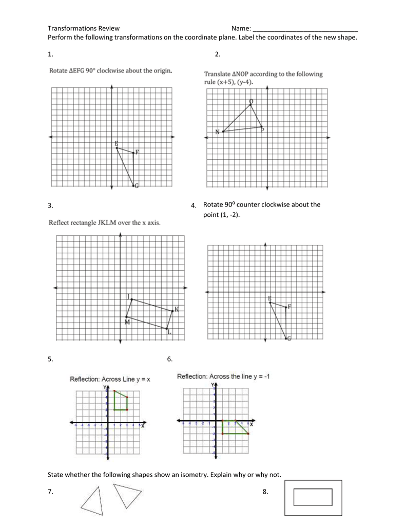 Transformations Review Worksheet Transformations Review Worksheet