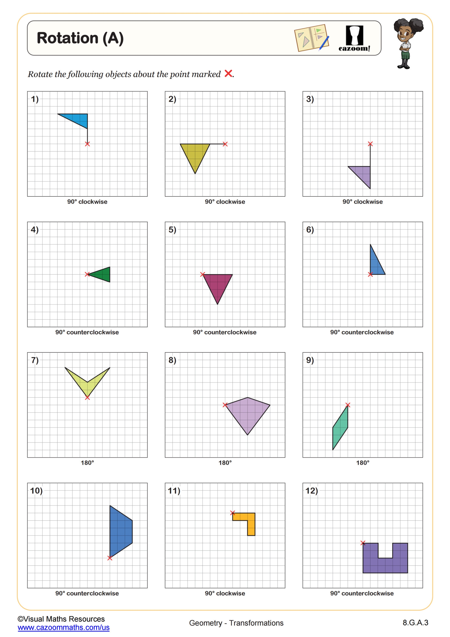 Transformations Worksheets Geometry Cazoom Maths Cazoom Math