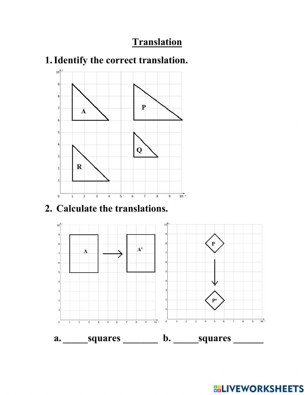 Translation Math Exercise Worksheets Library