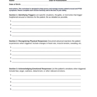 Trauma Arousal PTSD Worksheet