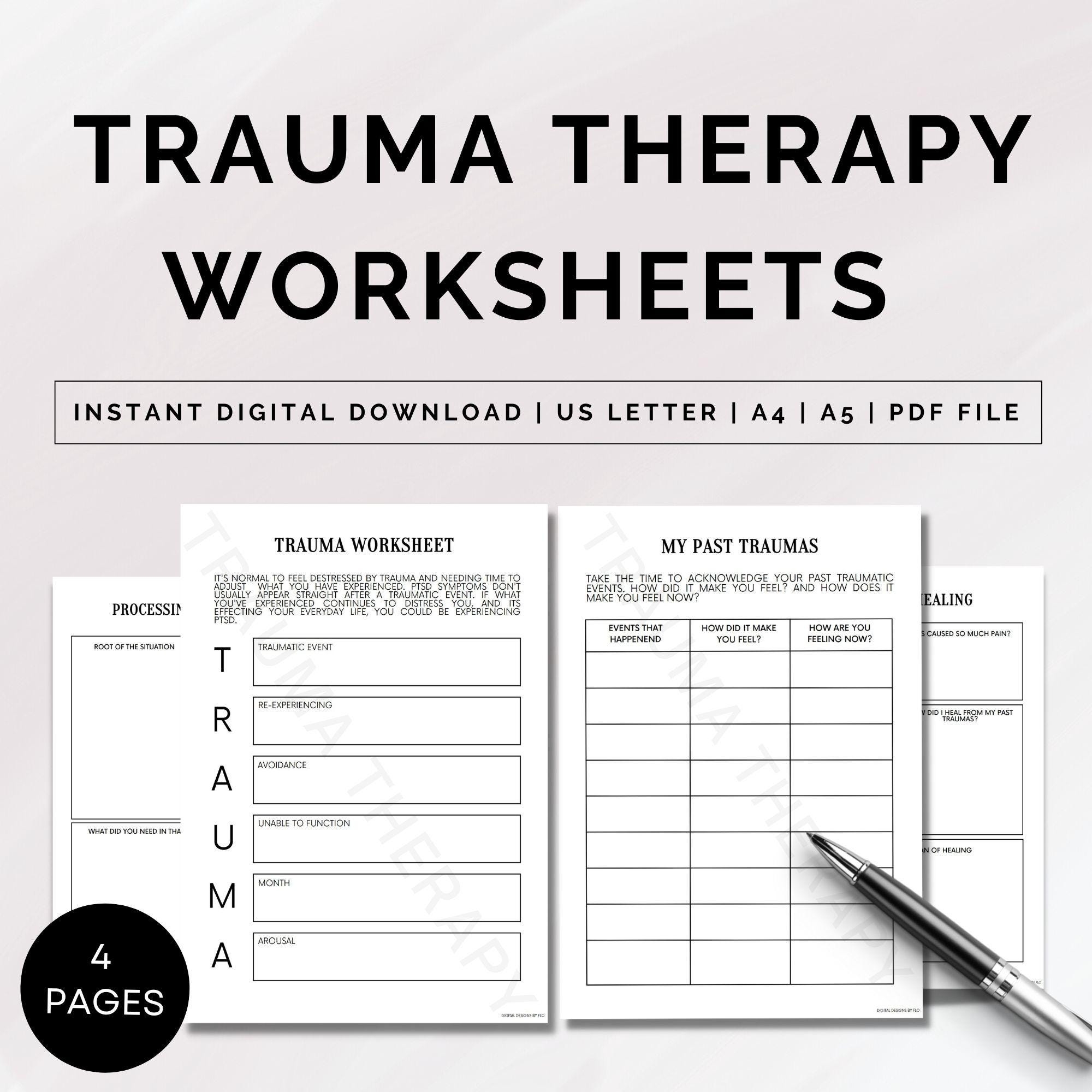 Trauma Therapy Worksheets Trauma Workbook Trauma Therapy Trauma Journal PTSD Journal Self Care Journal Mental Health Workbook PDF Etsy