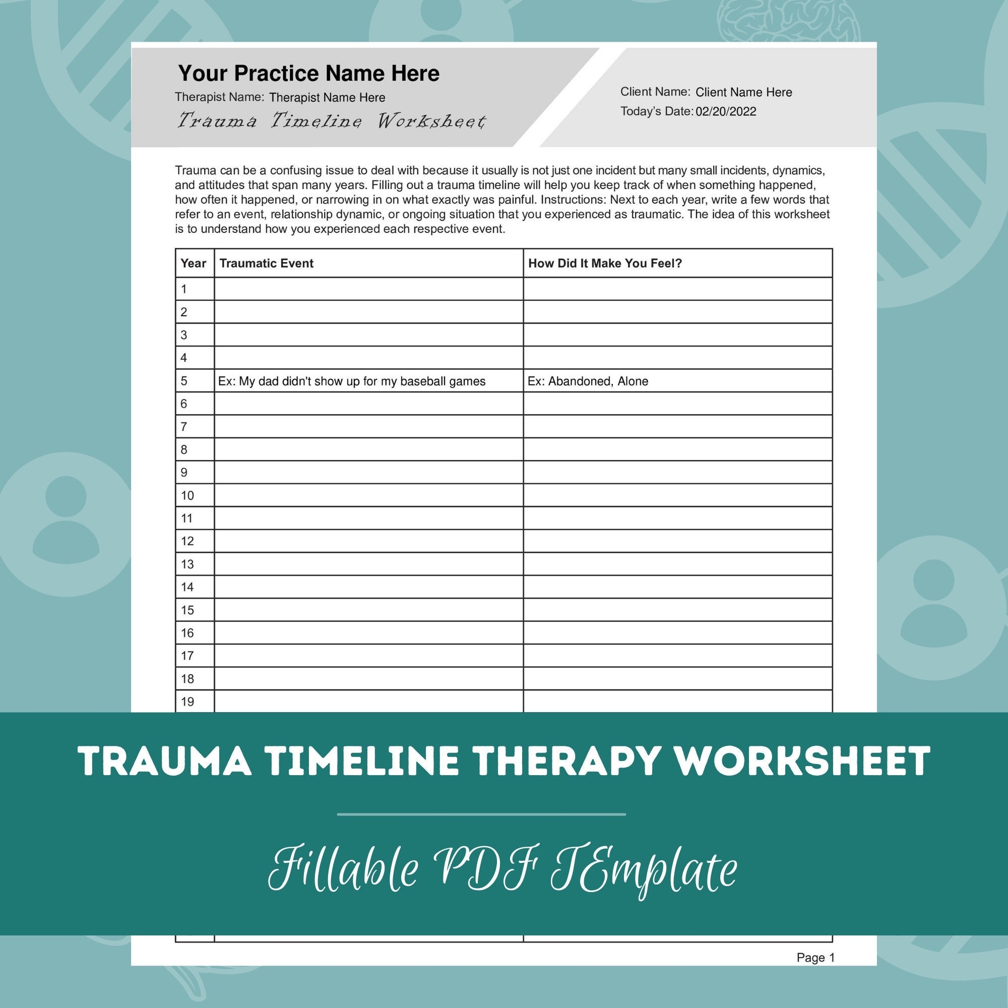 Trauma Timeline Therapy Worksheet Editable Fillable PDF Template For Counselors Psychologists Therapists Etsy Israel