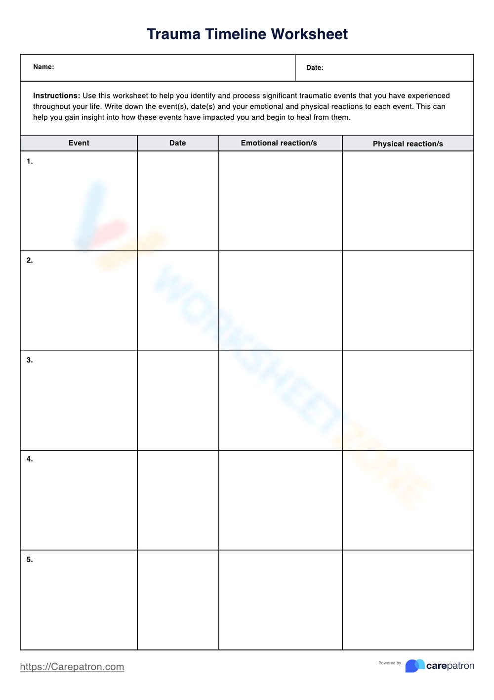 Trauma Timeline Worksheets Printable Trauma Timeline Worksheets Printable