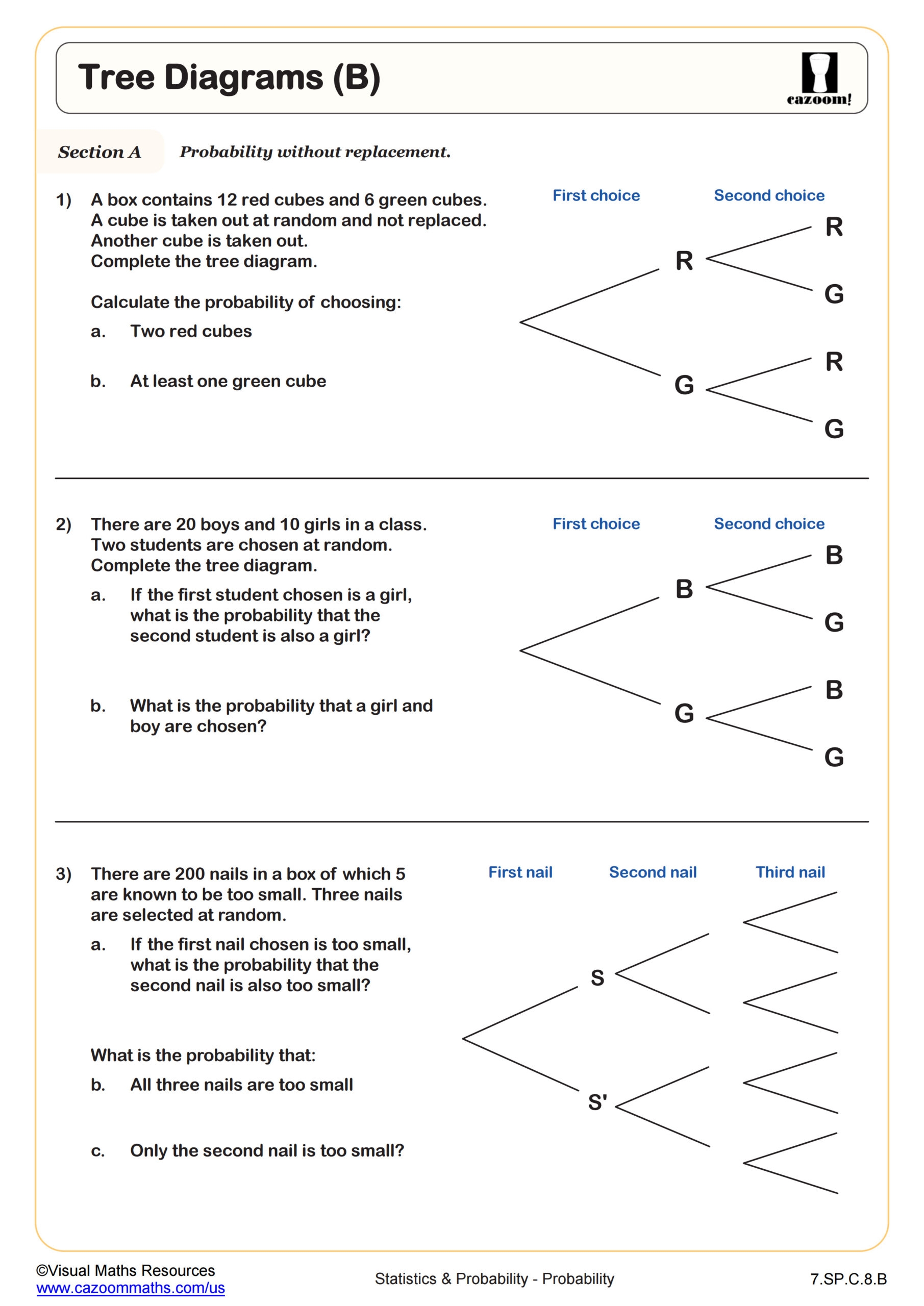 Tree Diagrams B Worksheet PDF Printable Statistics Probability Worksheet Cazoom Math Tree Diagrams B Worksheet PDF Printable Statistics Probability Worksheet Cazoom Math