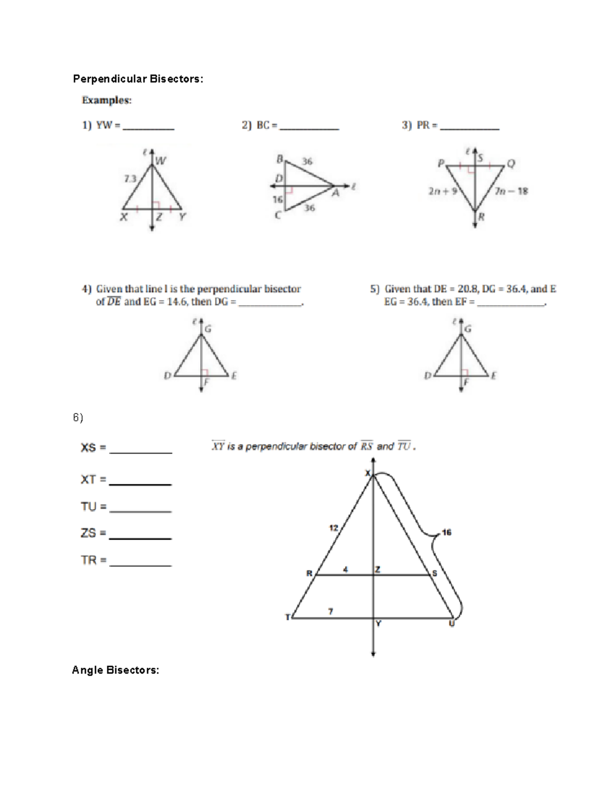 Triangle Bisectors Worksheet Perpendicular Angle Bisectors Studocu