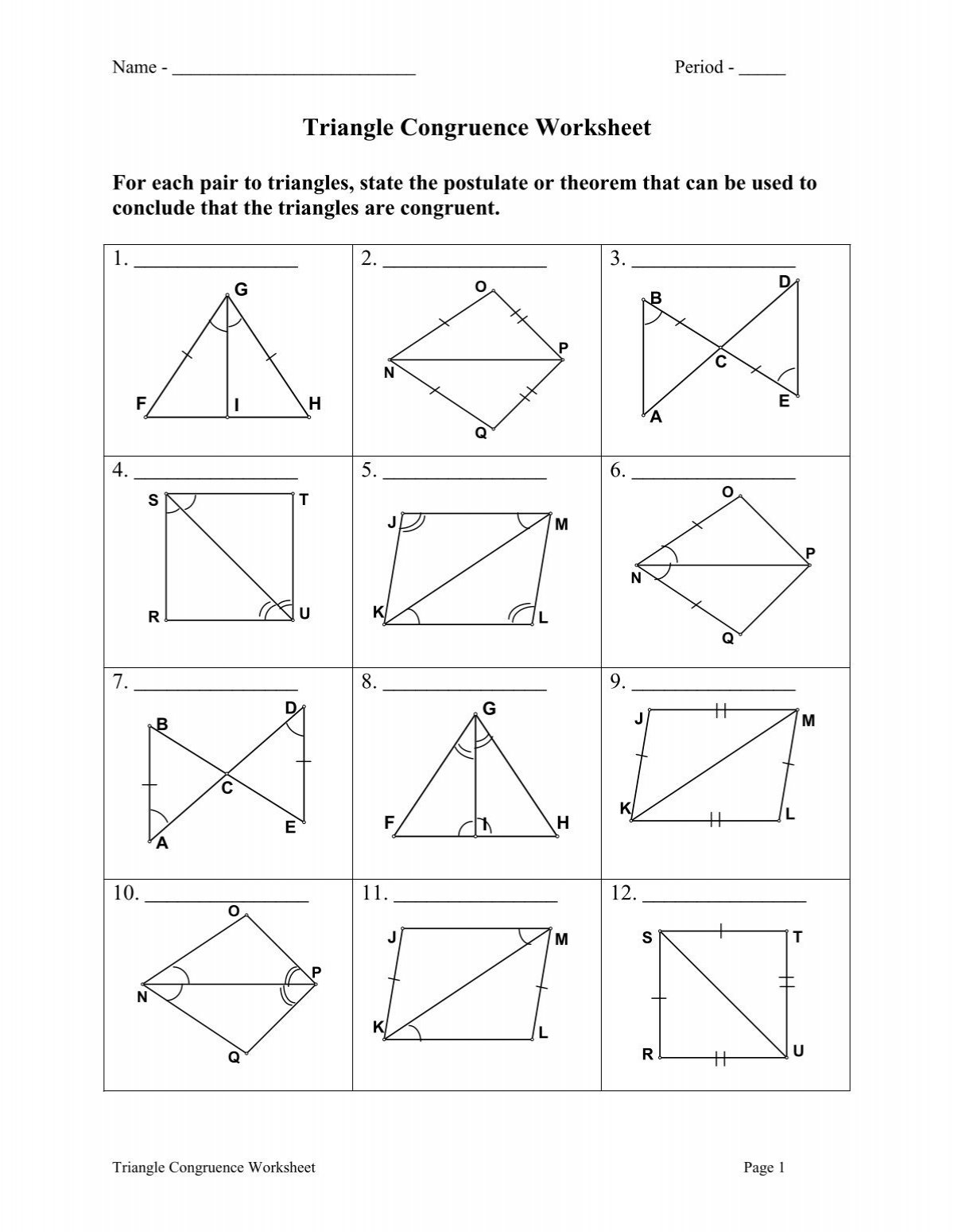 Triangle Congruence Worksheet pdf Triangle Congruence Worksheet pdf