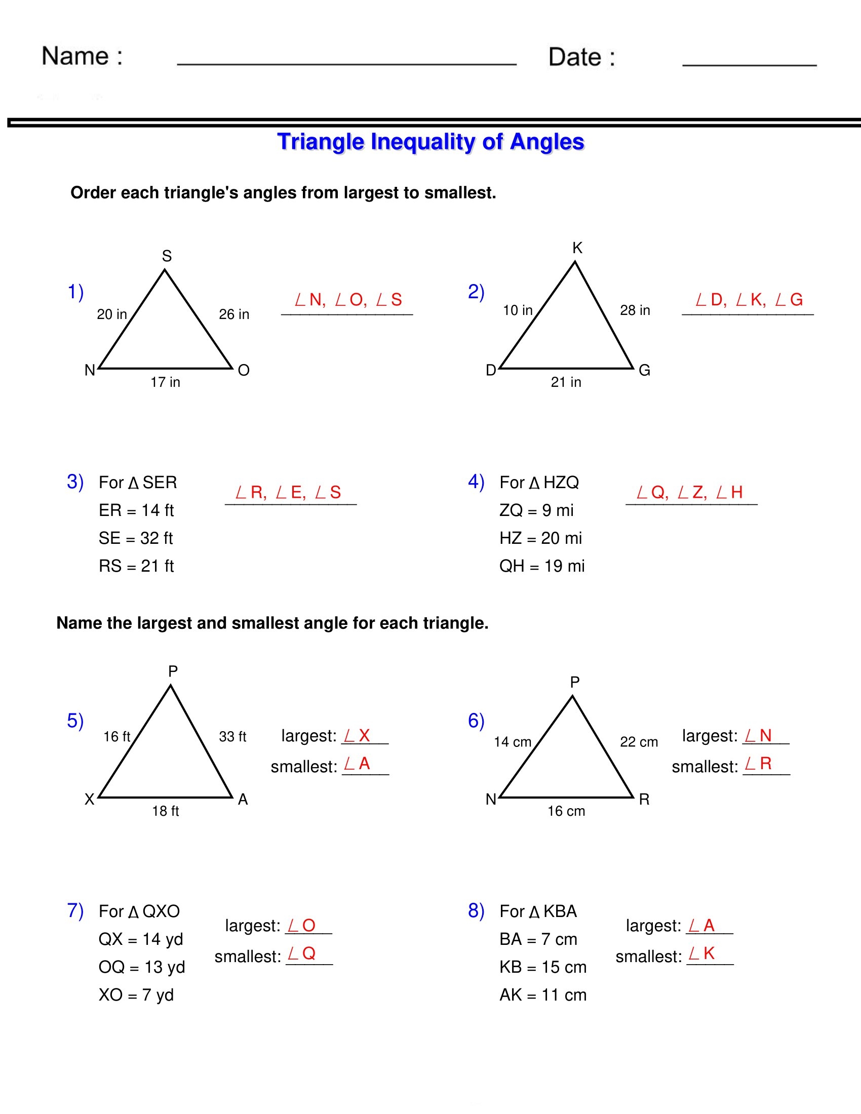Triangle Inequalities Of Angles Order Triangle s Angle Triangle Worksheets Made By Teachers