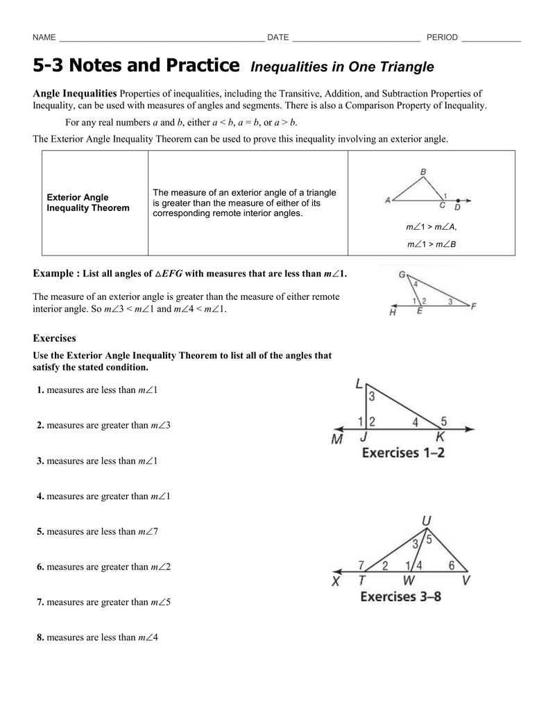 worksheet triangle inequalities answers