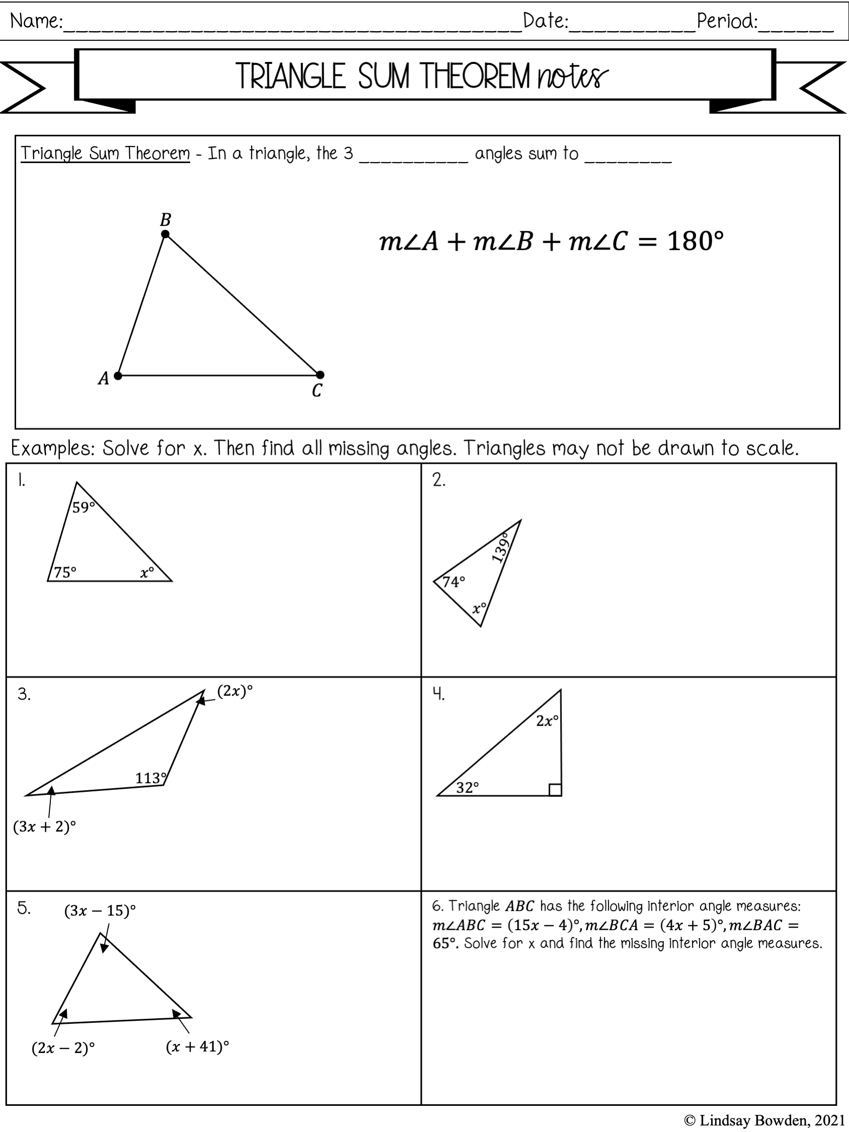 Triangle Sum Theorem Notes And Worksheets Lindsay Bowden Worksheets Library